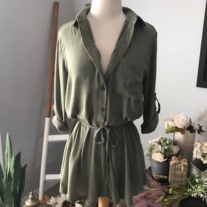 Style rack green shirt button up romper